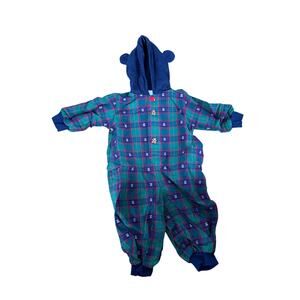 Vintage Goodlad of Philidelphia plaid bear button hooded infant one piece
